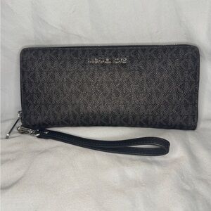 Michael Kors Black Monogram Zip Around Wristlet Wallet
